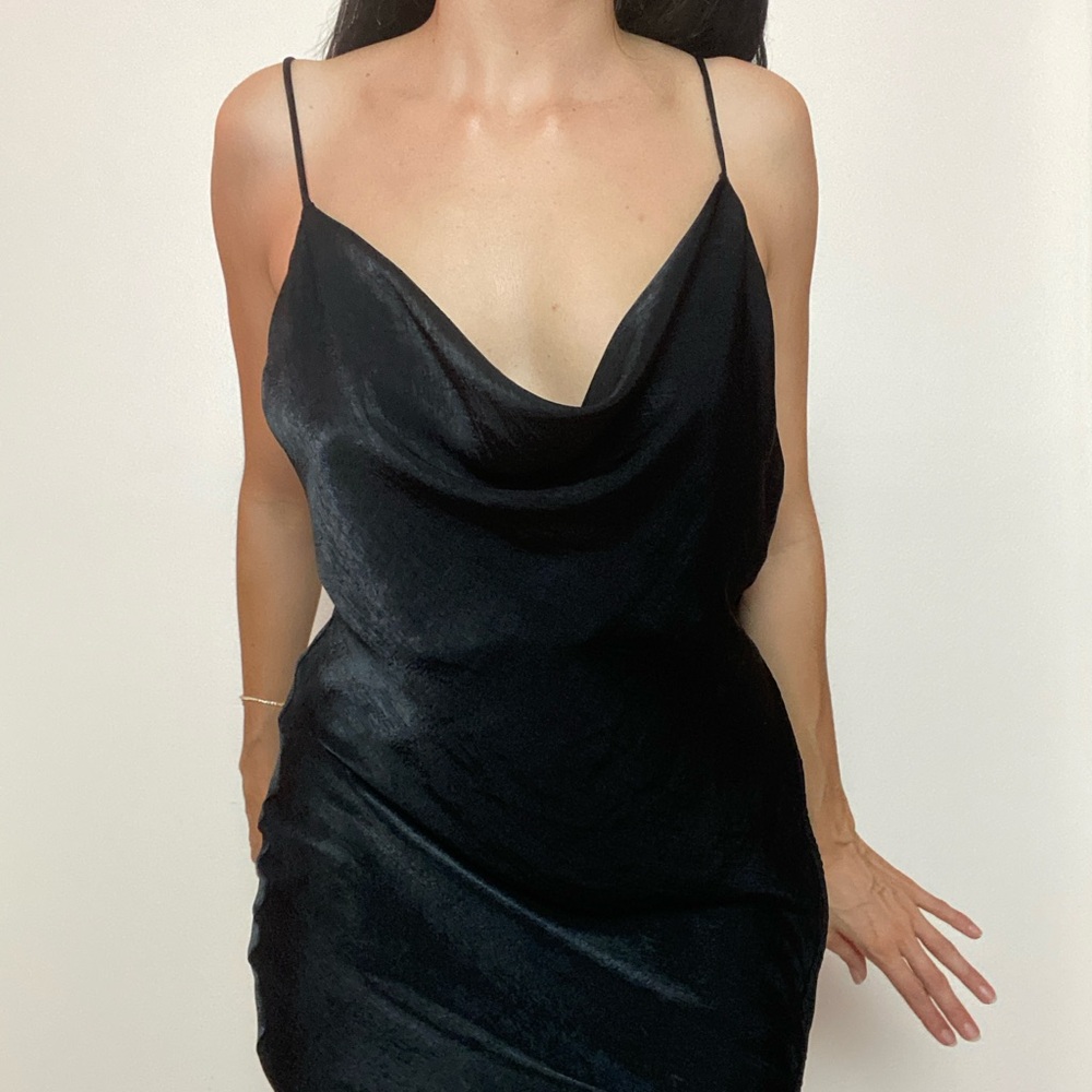 Zara Black Cowl Neck Slip Dress, Sz L